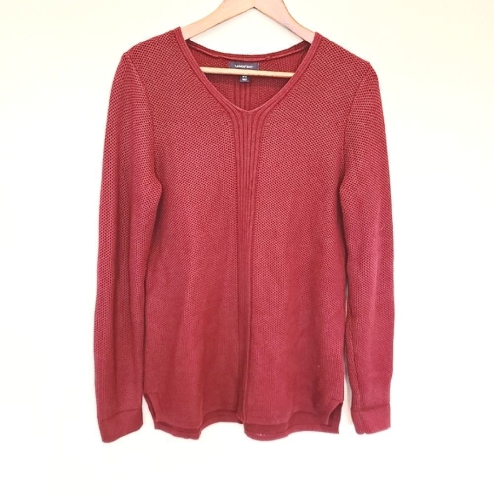 Land's End Tight Knit V Neck Cotton Sweater Maroon Size Medium